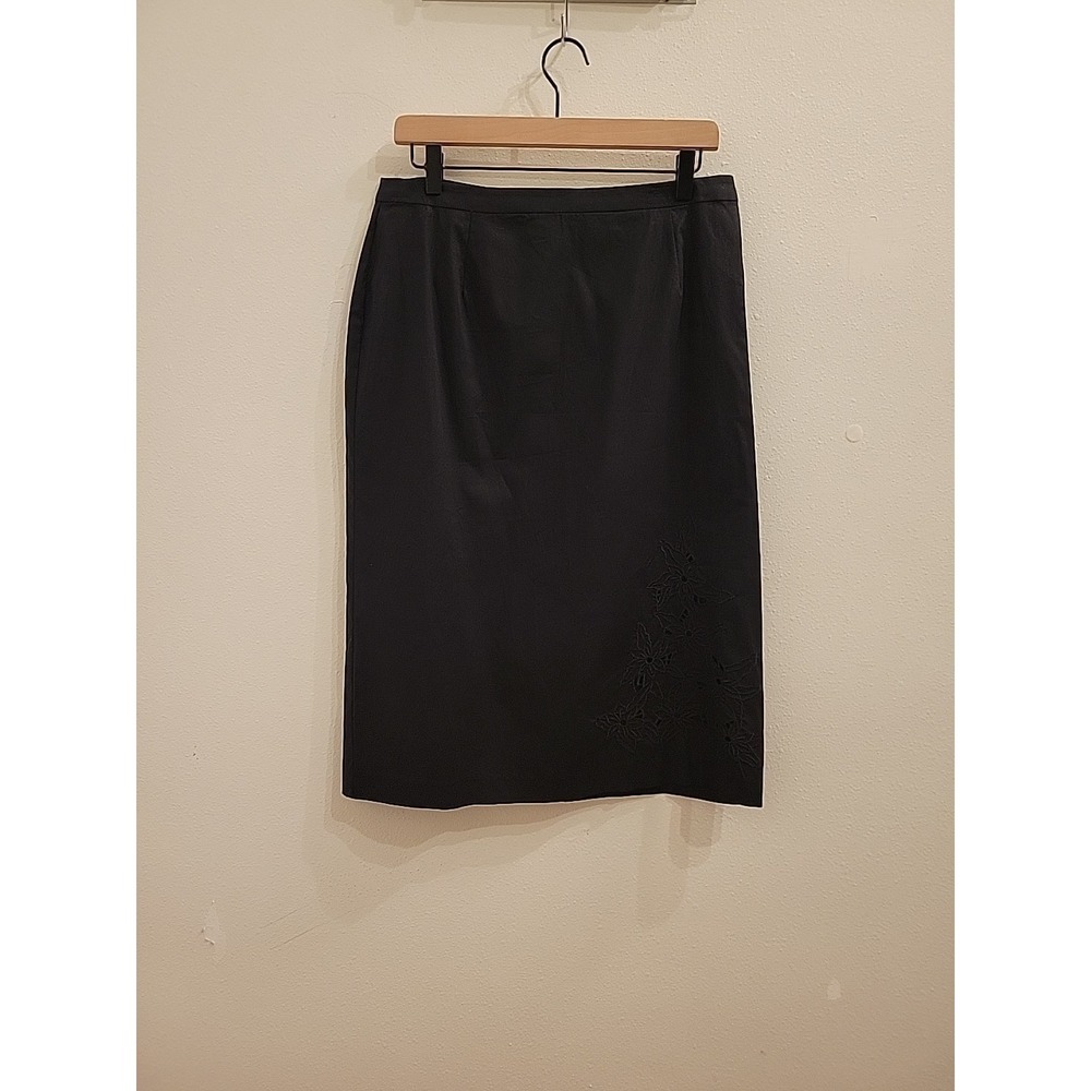 Norton McNaughton Midi Skirt Womens 10 Black Floral Vintage Classic Minimalist